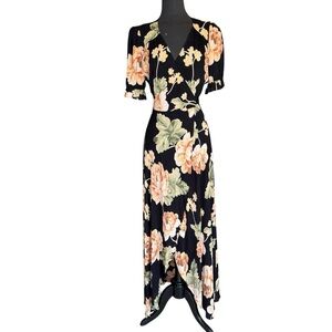 REFORMATION Floral Black Maxi Dress Full Sarong Size Small